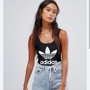 Adidas Red Tee and Black Swimsuit Bodysuit Set:L